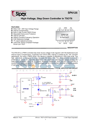 SP6125EK1L datasheet - High-Voltage, Step Down Controller in TSOT6