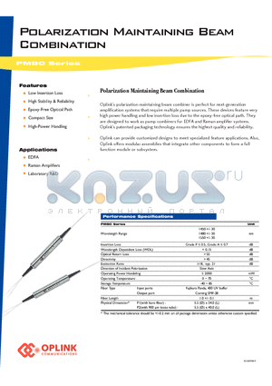 PMBC1480A0022 datasheet - Polarization Maintaining Beam Combination