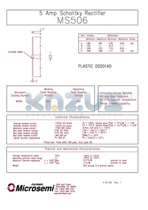 MS506 datasheet - 5 Amp Schottky Rectifier