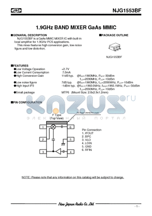 NJG1553BF-L4 datasheet - 1.9ghZ band mixer gAaS mmic