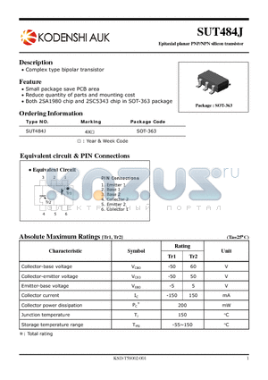 SUT484J datasheet - Epitaxial planar PNP/NPN silicon transistor