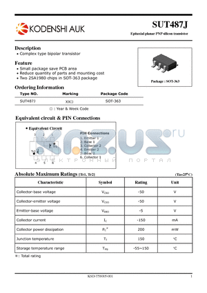 SUT487J datasheet - Epitaxial planar PNP silicon transistor