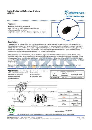 OPB725A-18Z datasheet - Long Distance Reflective Switch