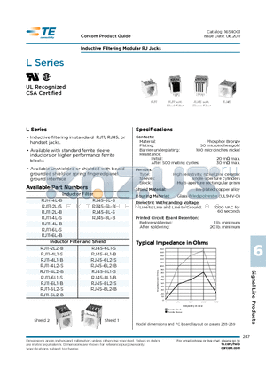 RJ11-4L-S datasheet - Inductive Filtering Modular RJ Jacks