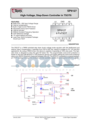SP6127EK1L datasheet - High-Voltage, Step-Down Controller in TSOT6