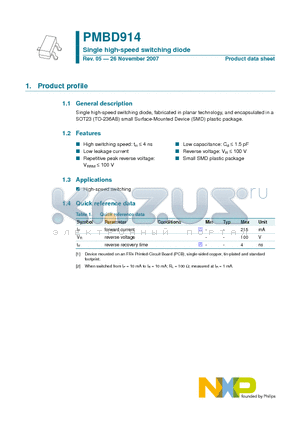 PMBD914 datasheet - Single high-speed switching diode