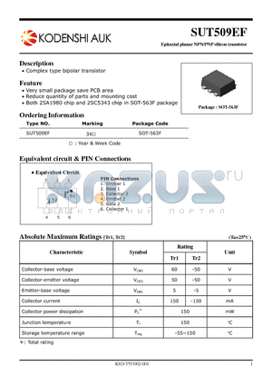 SUT509EF datasheet - Epitaxial planar NPN/PNP silicon transistor
