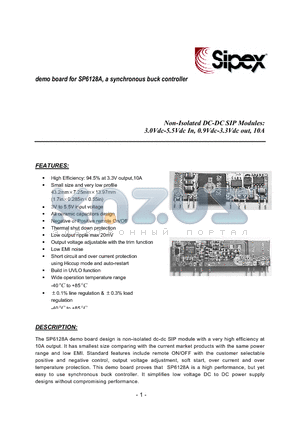 SP6128AB datasheet - Non-Isolated DC-DC SIP Modules:3.0Vdc-5.5Vdc In, 0.9Vdc-3.3Vdc out, 10A