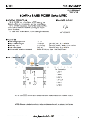 NJG1555KB2-C3 datasheet - 800mhZ band mixer gAaS mmic