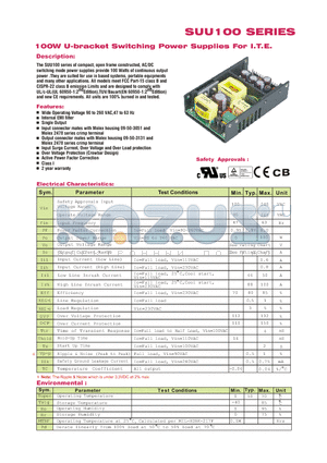 SUU100 datasheet - 1000W U-bracket Switching Power Supplies For I.T.E.