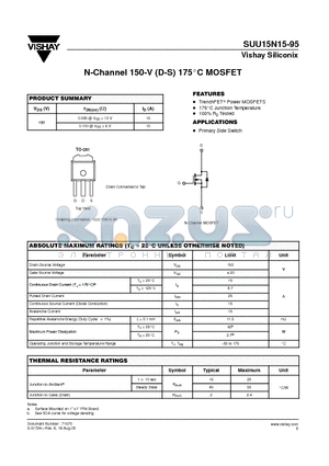 SUU15N15-95 datasheet - N-Channel 150-V (D-S) 175_C MOSFET