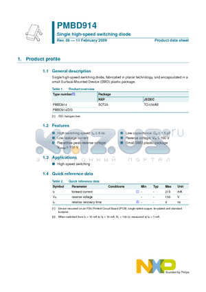 PMBD914_09 datasheet - Single high-speed switching diode