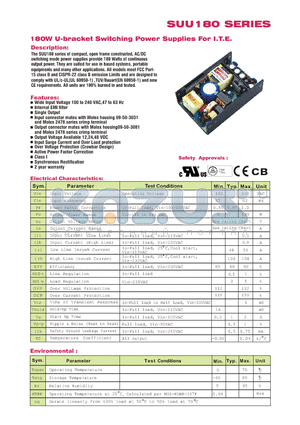 SUU180 datasheet - 180W U-bracket Switching Power Supplies For I.T.E