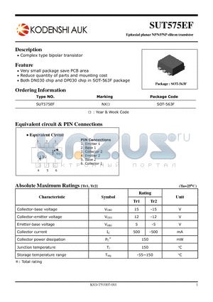 SUT575EF datasheet - Epitaxial planar NPN/PNP silicon transistor