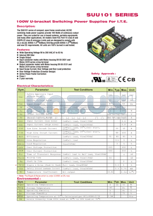 SUU101 datasheet - 100W U-bracket Switching Power Supplies For I.T.E.