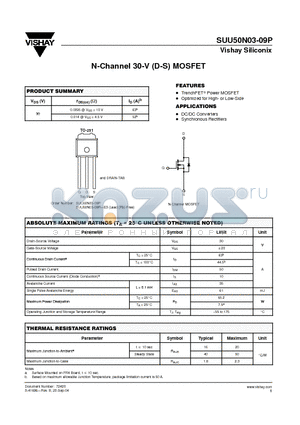 SUU50N03-09P datasheet - N-Channel 30-V (D-S) MOSFET