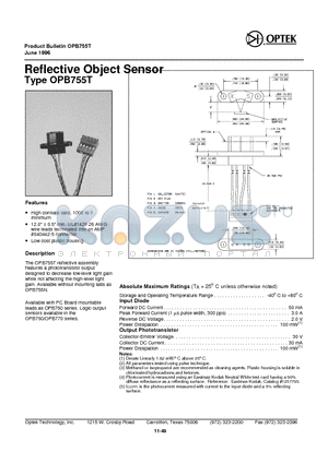 OPB755T datasheet - Reflective Object Sensor