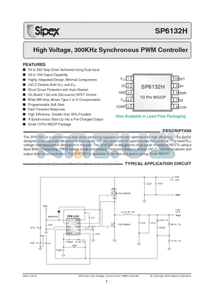 SP6132H datasheet - High Voltage, 300KHz Synchronous PWM Controller
