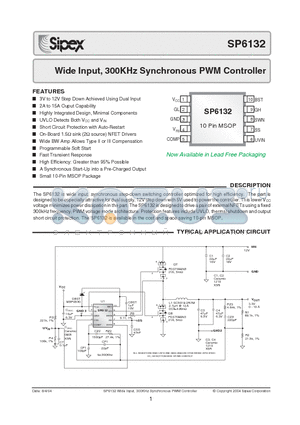 SP6132 datasheet - Wide Input, 300KHz Synchronous PWM Controller
