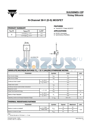 SUU50N03-12P datasheet - N-Channel 30-V (D-S) MOSFET