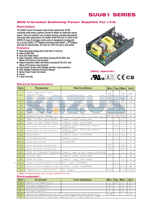 SUU81 datasheet - 80W U-bracket Switching Power Supplies For I.T.E.