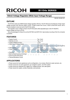 R1154H030B datasheet - 150mA Voltage Regulator (Wide Input Voltage Range)