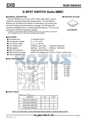 NJG1663K44 datasheet - X-SP4T SWITCH GaAs MMIC