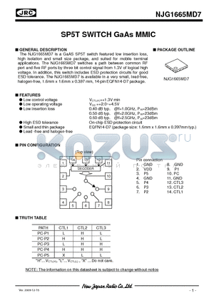 NJG1665MD7 datasheet - SP5T SWITCH GaAs MMIC