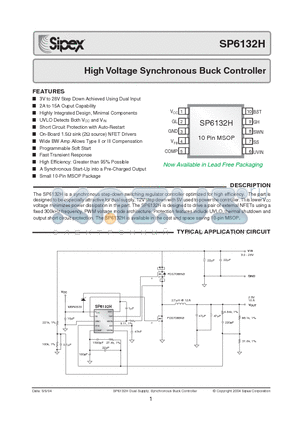 SP6132HV datasheet - High Voltage Synchronous Buck Controller