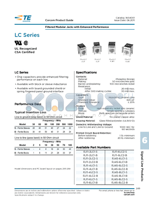 RJ11-6LC2-B datasheet - Filtered Modular Jacks with Enhanced Performance