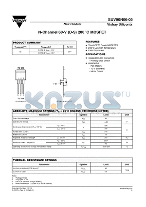 SUV90N06-05 datasheet - N-Channel 60-V (D-S) 200degree MOSFET
