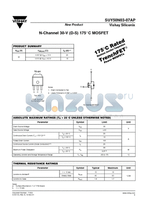 SUY50N03-07AP datasheet - N-Channel 30-V D-S 175C MOSFET