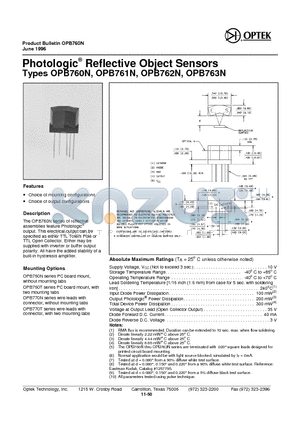 OPB770T datasheet - Photologic Reflective Object Sensors