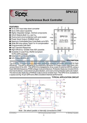 SP6133 datasheet - Synchronous Buck Controller