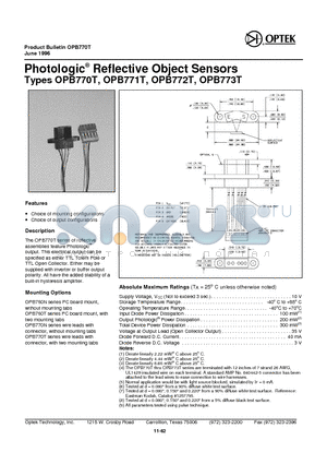 OPB770T_06 datasheet - Photologic Reflective Object Sensors