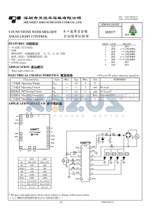 M8077P datasheet - 8 FUNCTIONS WITH MELODY XMAS LIGHT CONTROL