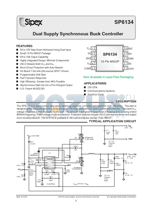 SP6134CU/TR datasheet - Dual Supply Synchronous Buck Controller