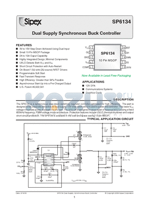 SP6134EU datasheet - Dual Supply Synchronous Buck Controller