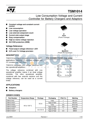 M809 datasheet - Low Consumption Voltage and Current Controller for Battery Chargers and Adaptors