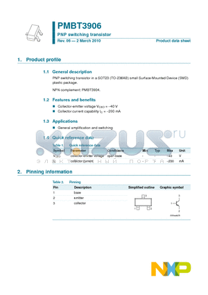 PMBT3906 datasheet - PNP switching transistor