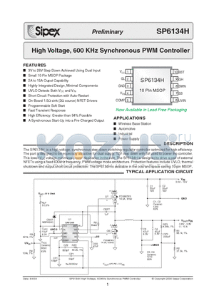 SP6134HCU datasheet - High Voltage, 600 KHz Synchronous PWM Controller