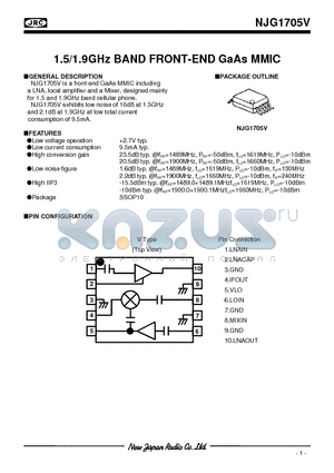 NJG1705V datasheet - 1.5/1.9GHz BAND FRONT-END GaAs MMIC