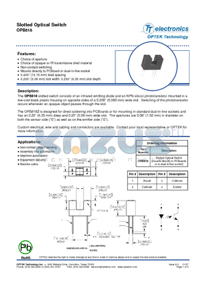 OPB818_07 datasheet - SLOTTED OPTICAL SWITCH