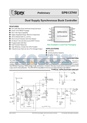 SP6137HCU datasheet - Dual Supply Synchronous Buck Controller