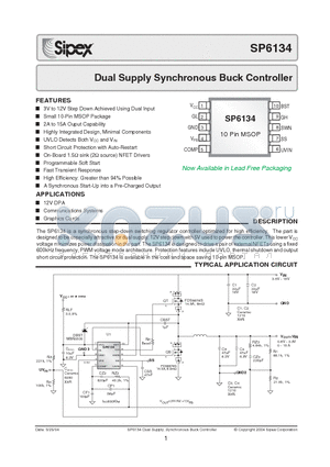SP6134 datasheet - Dual Supply Synchronous Buck Controller