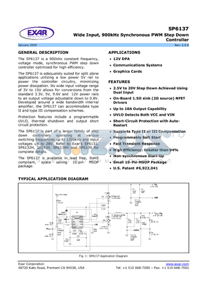 SP6137CU-L/TR datasheet - Wide Input, 900kHz Synchronous PWM Step Down Controller