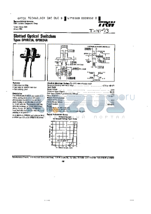 OPB824A datasheet - SLOTTED OPTICAL SWITCHES