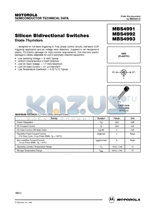 MBS4992 datasheet - Silicon Bidirectional Switches(Diode Thyristors)