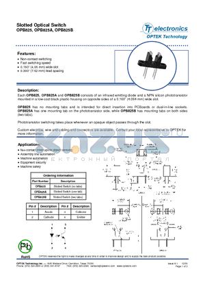 OPB825 datasheet - SLOTTED OPTICAL SWITCHES