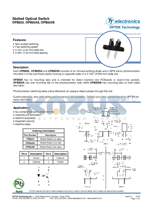 OPB825A datasheet - SLOTTED OPTICAL SWITCHES